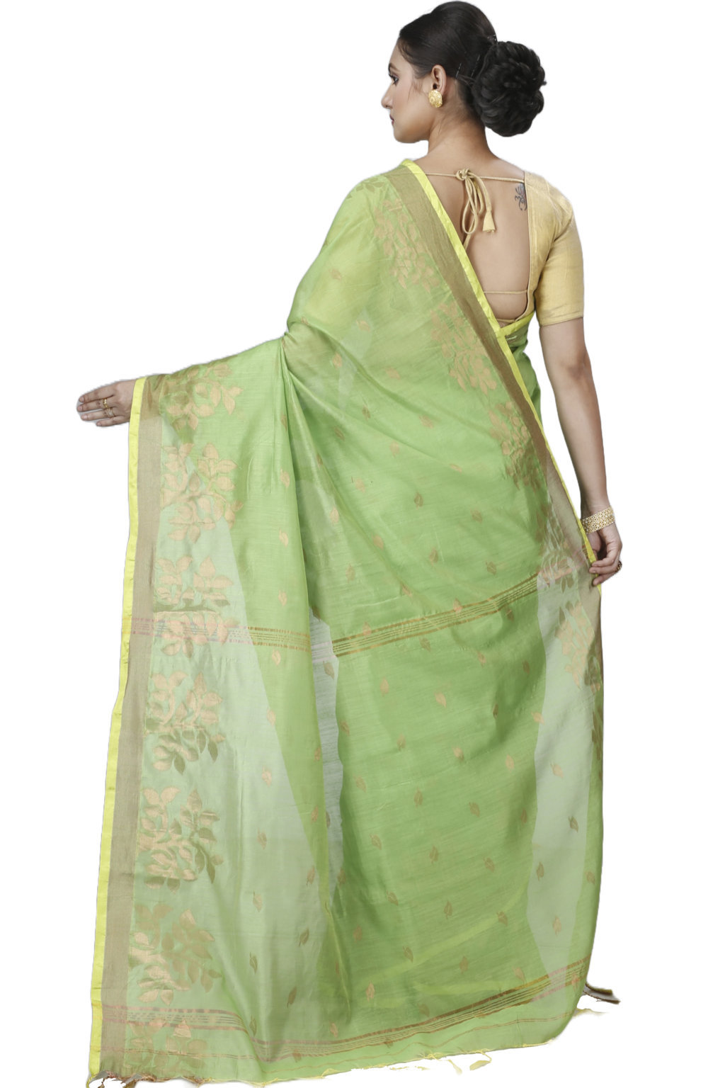 Green Blended Cotton Tina Hand Loom Saree (1215)